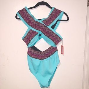 NWT Bardot wrap-front swimsuit with stitch detail